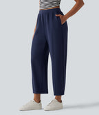 SpacerTek High Waisted Wide Leg Casual Trousers with Pockets — Peacoat — view 3