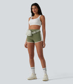 Airy High Waisted Color Block InstantCool Workout Shorts 2.5'' with Pockets — Loden Green — view 6