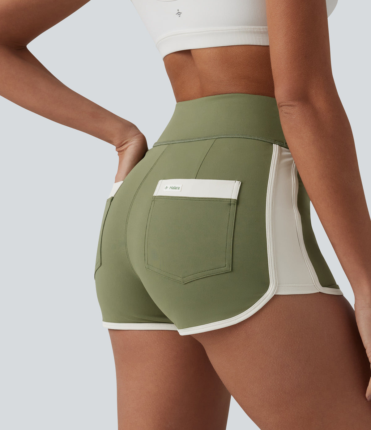 Airy High Waisted Color Block InstantCool Workout Shorts 2.5'' with Pockets — Loden Green — view 4