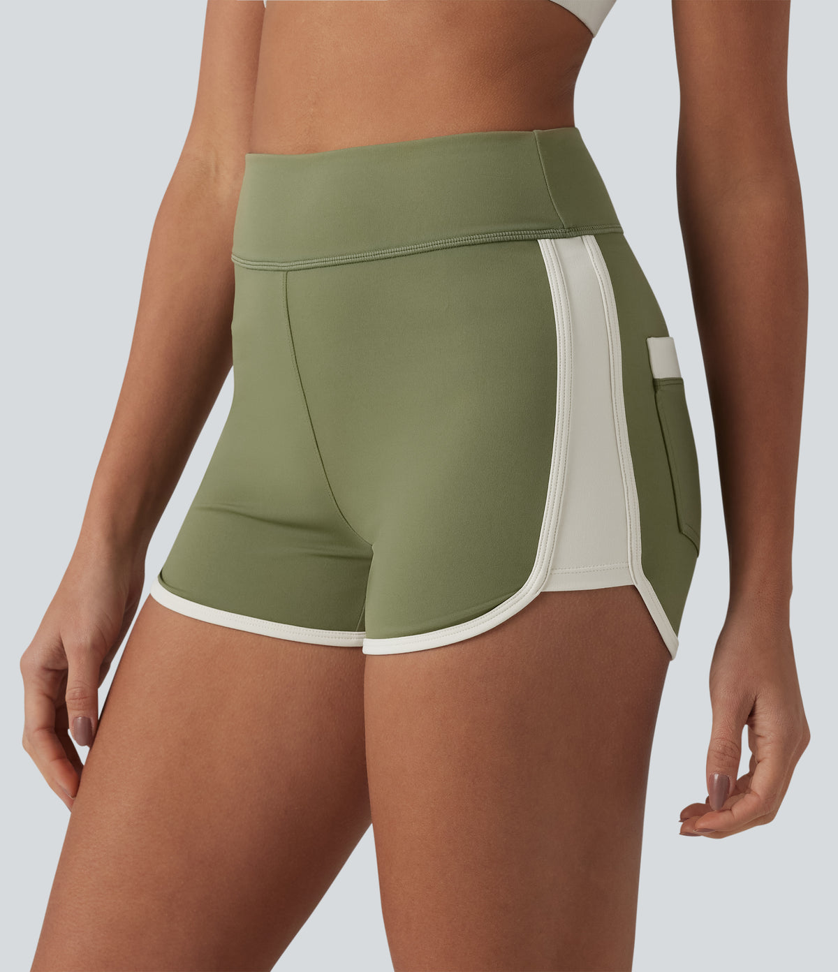 Airy High Waisted Color Block InstantCool Workout Shorts 2.5'' with Pockets — Loden Green — view 5