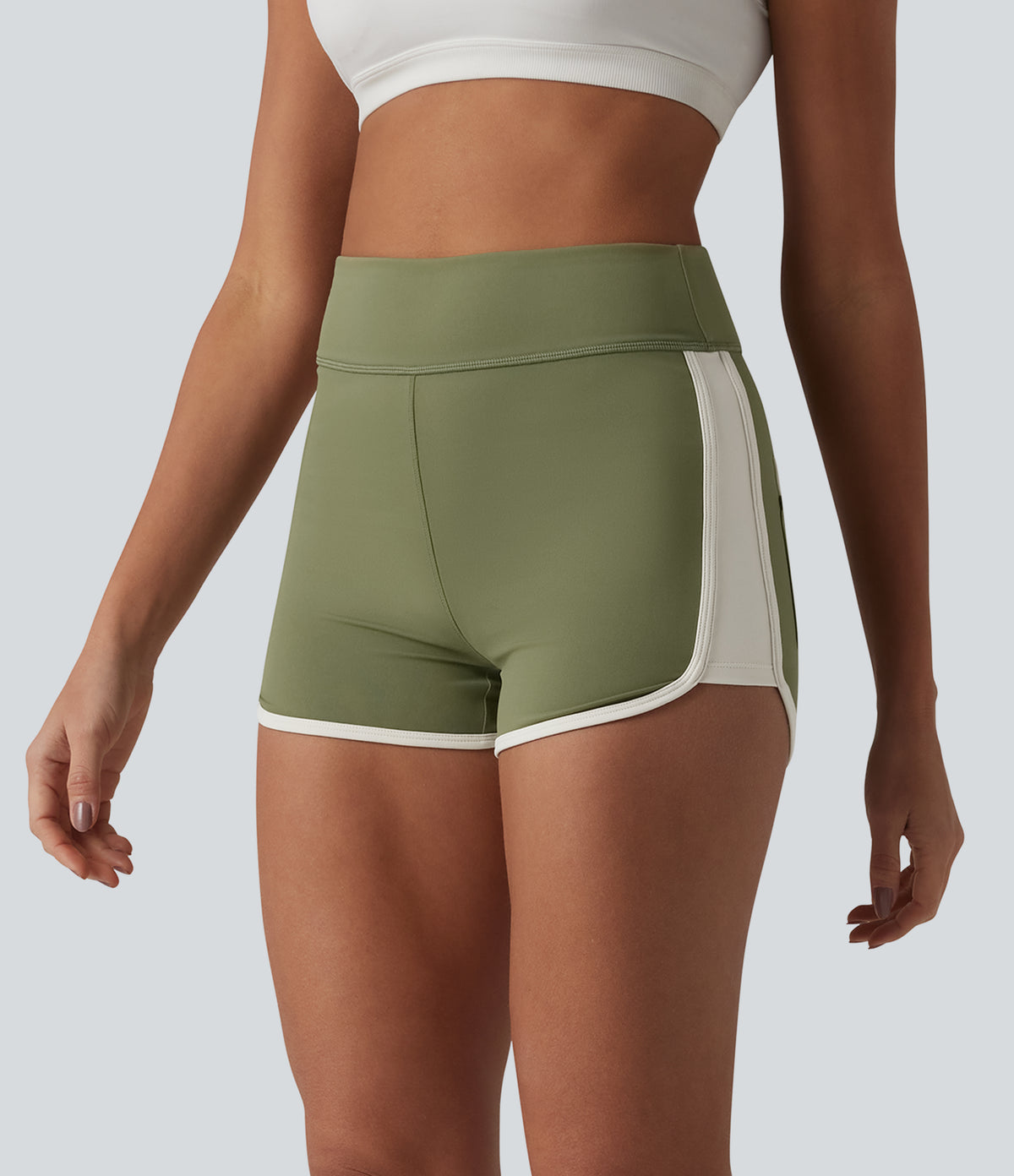Airy High Waisted Color Block InstantCool Workout Shorts 2.5'' with Pockets — Loden Green — view 3