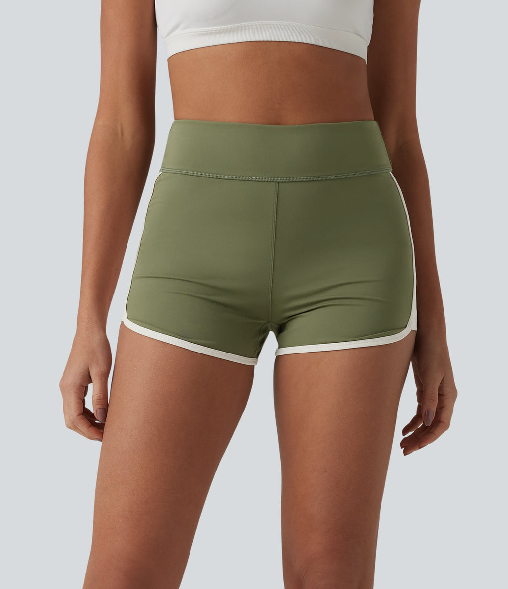 Airy High Waisted Color Block InstantCool Workout Shorts 2.5'' with Pockets — Loden Green — view 2