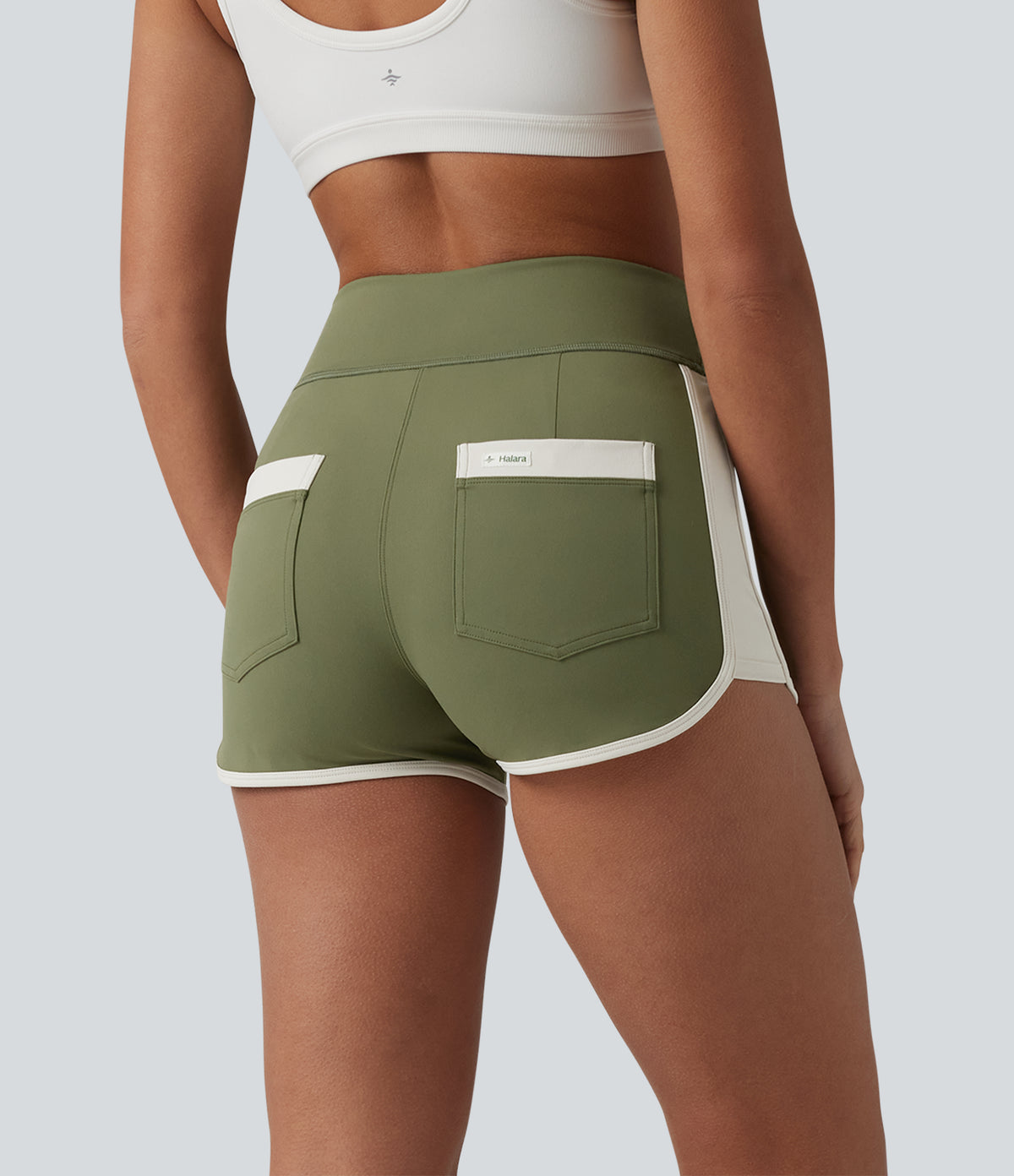 Airy High Waisted Color Block InstantCool Workout Shorts 2.5'' with Pockets — Loden Green — view 1