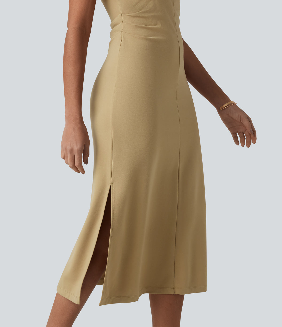 V Neck Short Sleeve Midi Casual Dress — Taos Taupe — view 5
