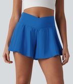High Waisted Crossover 2-in-1 Quick Dry Running Shorts 4'' with Pockets — Nebulas Blue — view 2