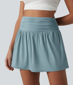 High Waisted 2-in-1 Micro Mini Casual Skirt with Pockets — Stone Blue — view 1