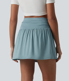High Waisted 2-in-1 Micro Mini Casual Skirt with Pockets — Stone Blue — view 2