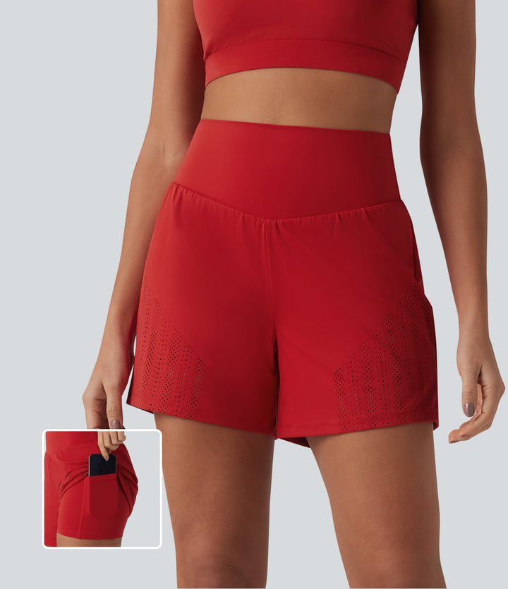 High Waisted 2-in-1 Running Shorts 5'' with Pockets — Aura Orange — view 1