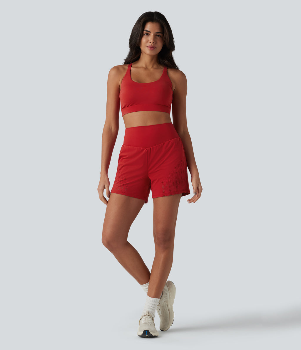 High Waisted 2-in-1 Running Shorts 5'' with Pockets — Aura Orange — view 7