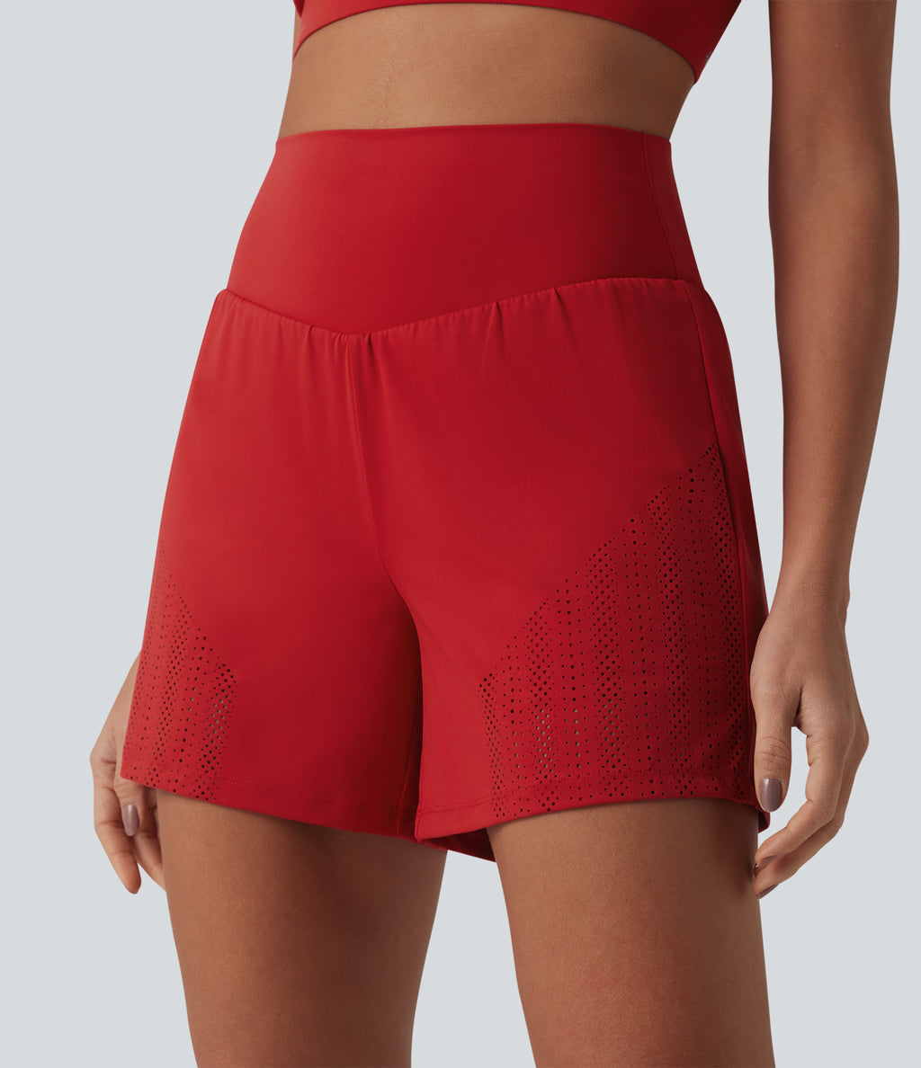 High Waisted 2-in-1 Running Shorts 5'' with Pockets — Aura Orange — view 6