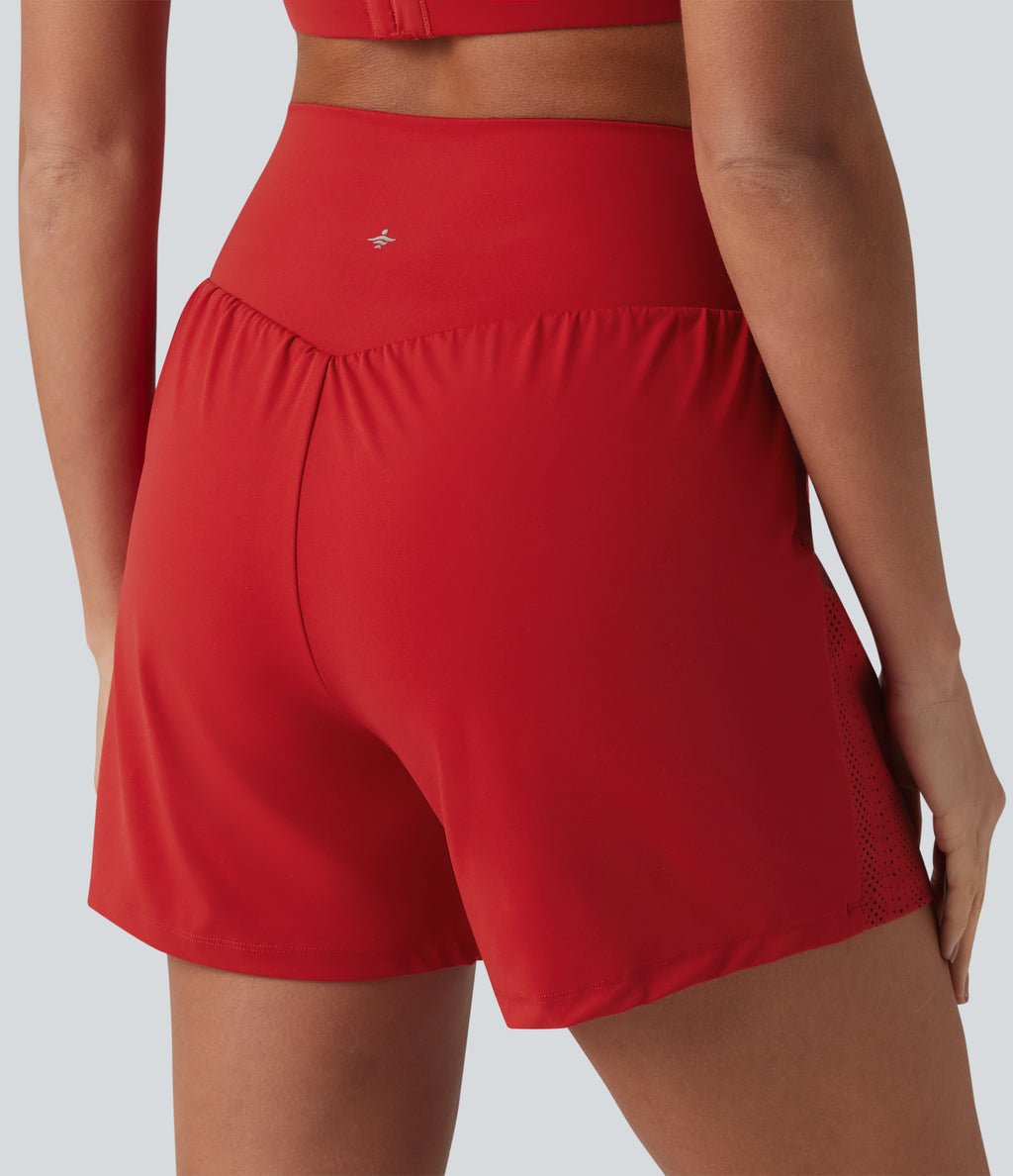 High Waisted 2-in-1 Running Shorts 5'' with Pockets — Aura Orange — view 5