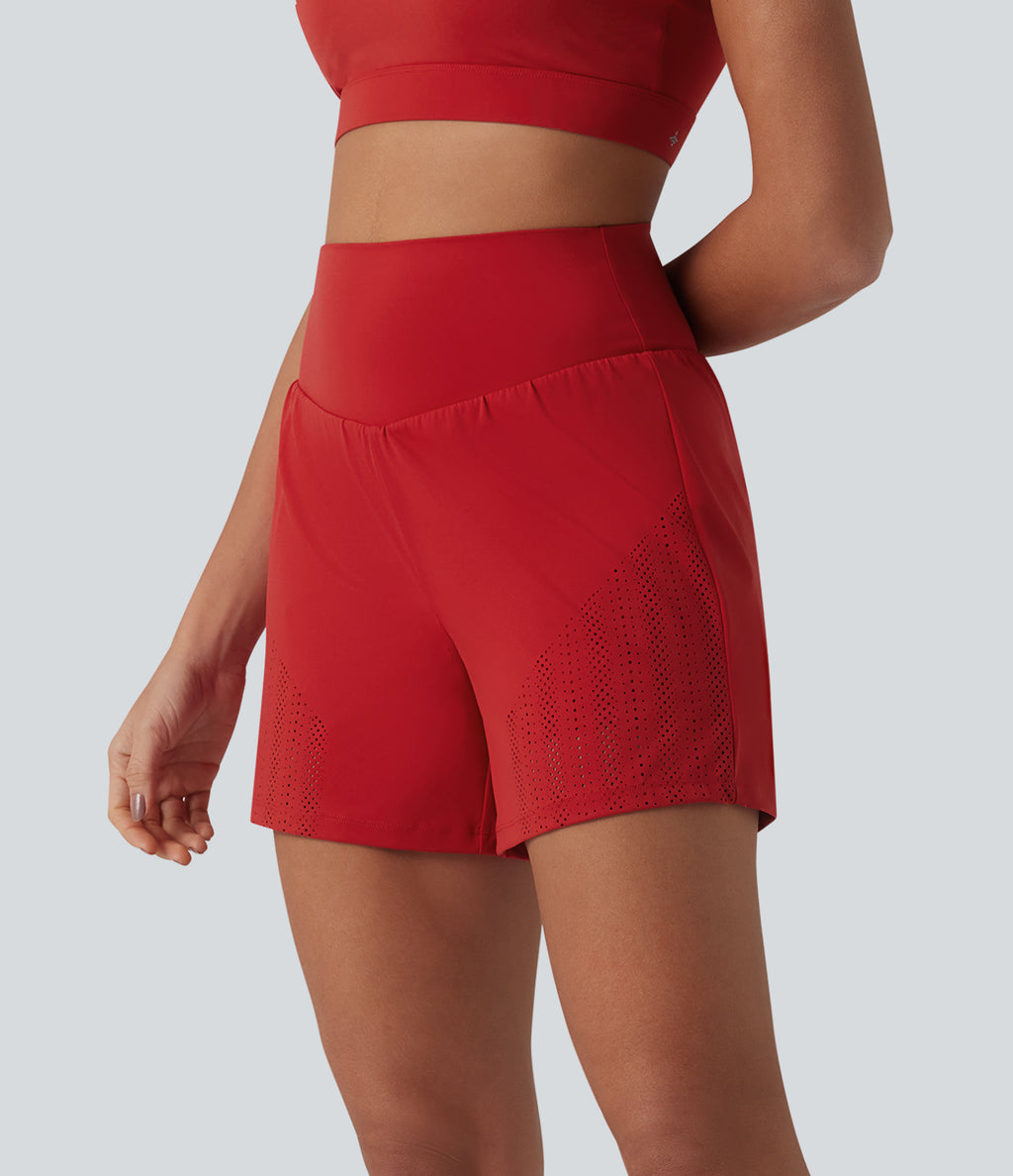 High Waisted 2-in-1 Running Shorts 5'' with Pockets — Aura Orange — view 3