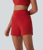 High Waisted 2-in-1 Running Shorts 5'' with Pockets — Aura Orange — view 3
