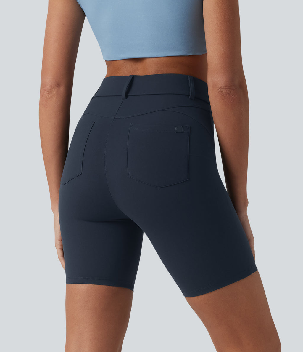 High Waisted Casual Biker Shorts 7'' with Pockets — Carbon — view 1