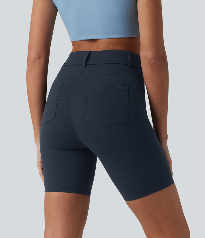 High Waisted Casual Biker Shorts 7'' with Pockets — Carbon — view 1