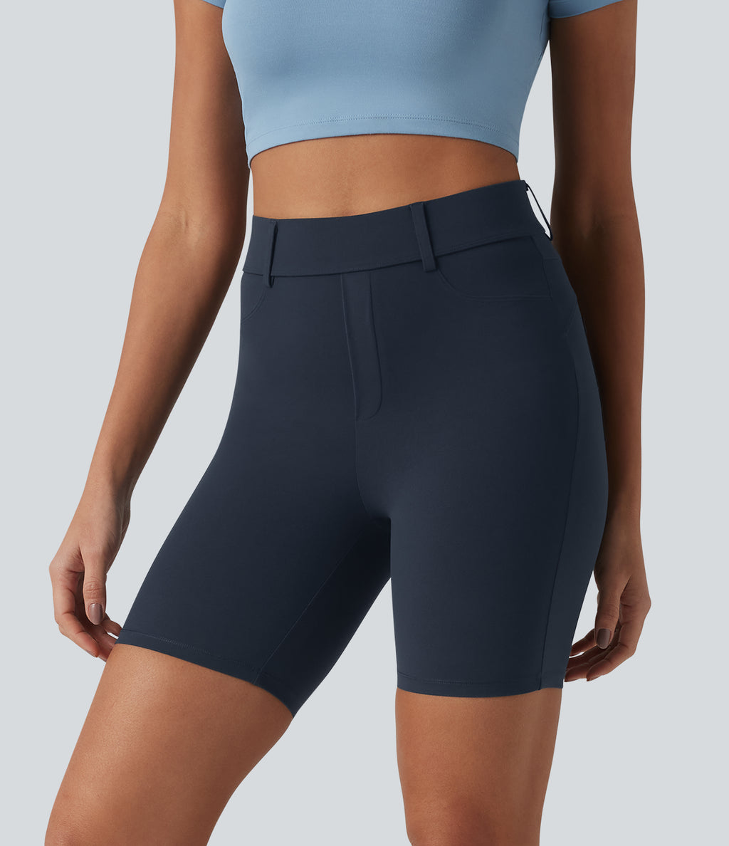 High Waisted Casual Biker Shorts 7'' with Pockets — Carbon — view 3