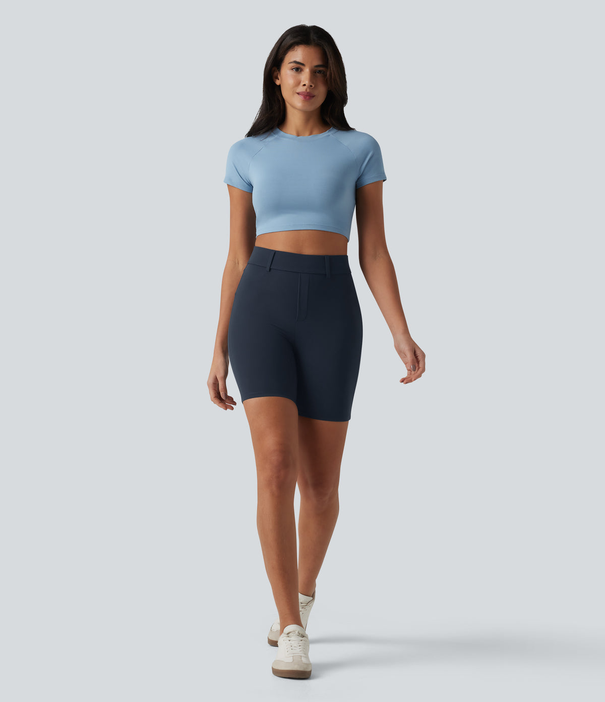 High Waisted Casual Biker Shorts 7'' with Pockets — Carbon — view 6