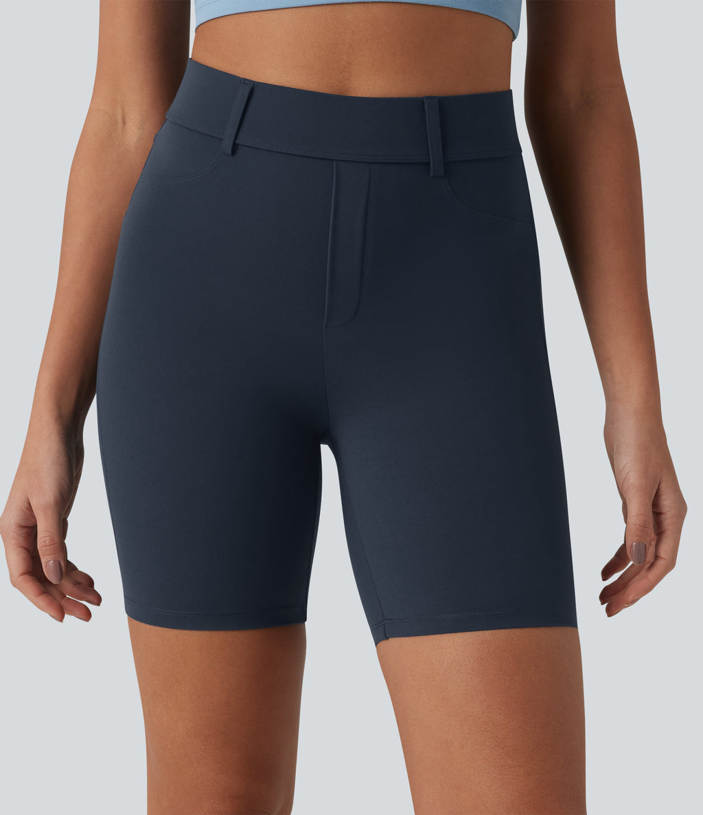 High Waisted Casual Biker Shorts 7'' with Pockets — Carbon — view 5