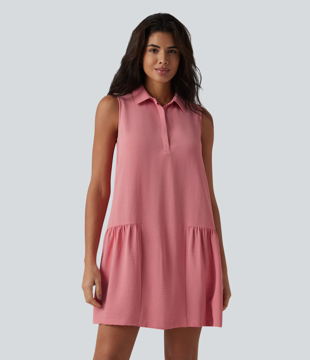 Sleeveless Linen-Feel Mini Casual Shirt Dress with Pockets — Mauveglow — view 1