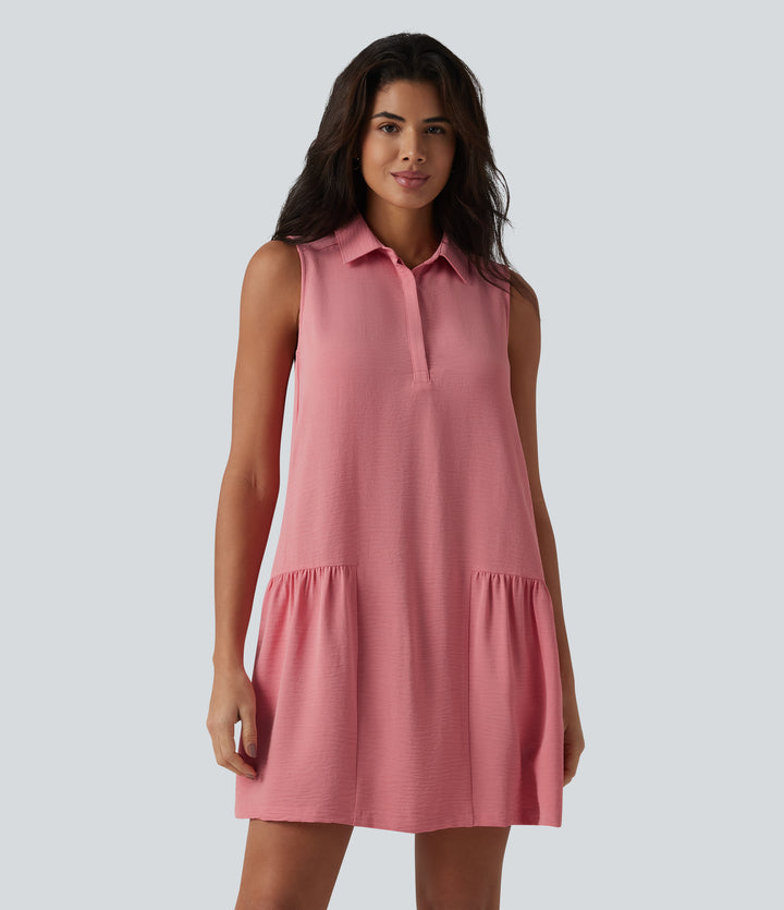 Sleeveless Linen-Feel Mini Casual Shirt Dress with Pockets — Mauveglow — view 1
