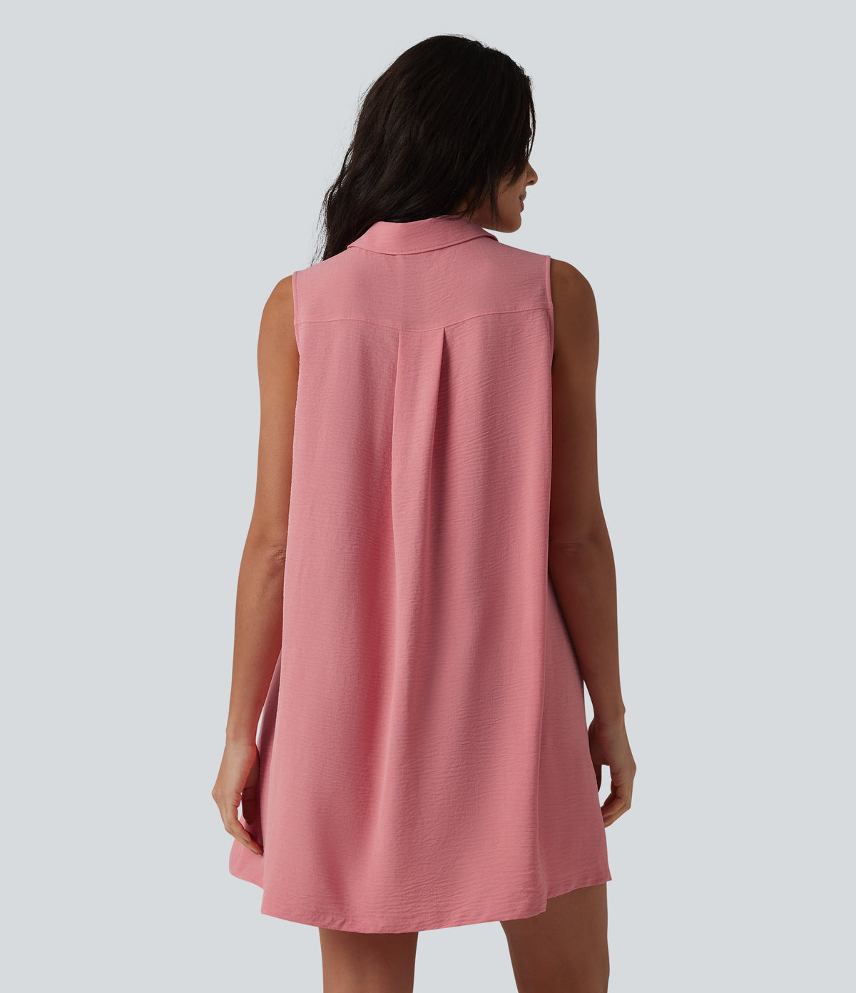 Sleeveless Linen-Feel Mini Casual Shirt Dress with Pockets — Mauveglow — view 2