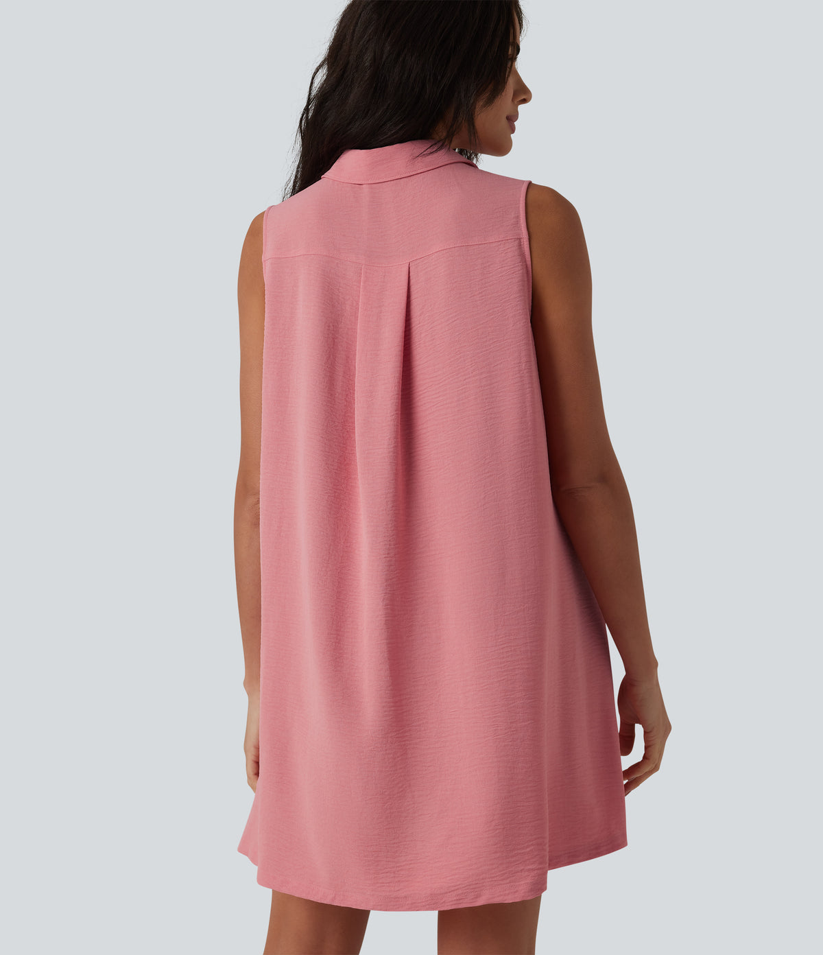 Sleeveless Linen-Feel Mini Casual Shirt Dress with Pockets — Mauveglow — view 5