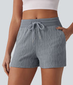 Mid Rise Drawstring Cable Knit Casual Shorts 3'' with Pockets — Weathervane — view 4