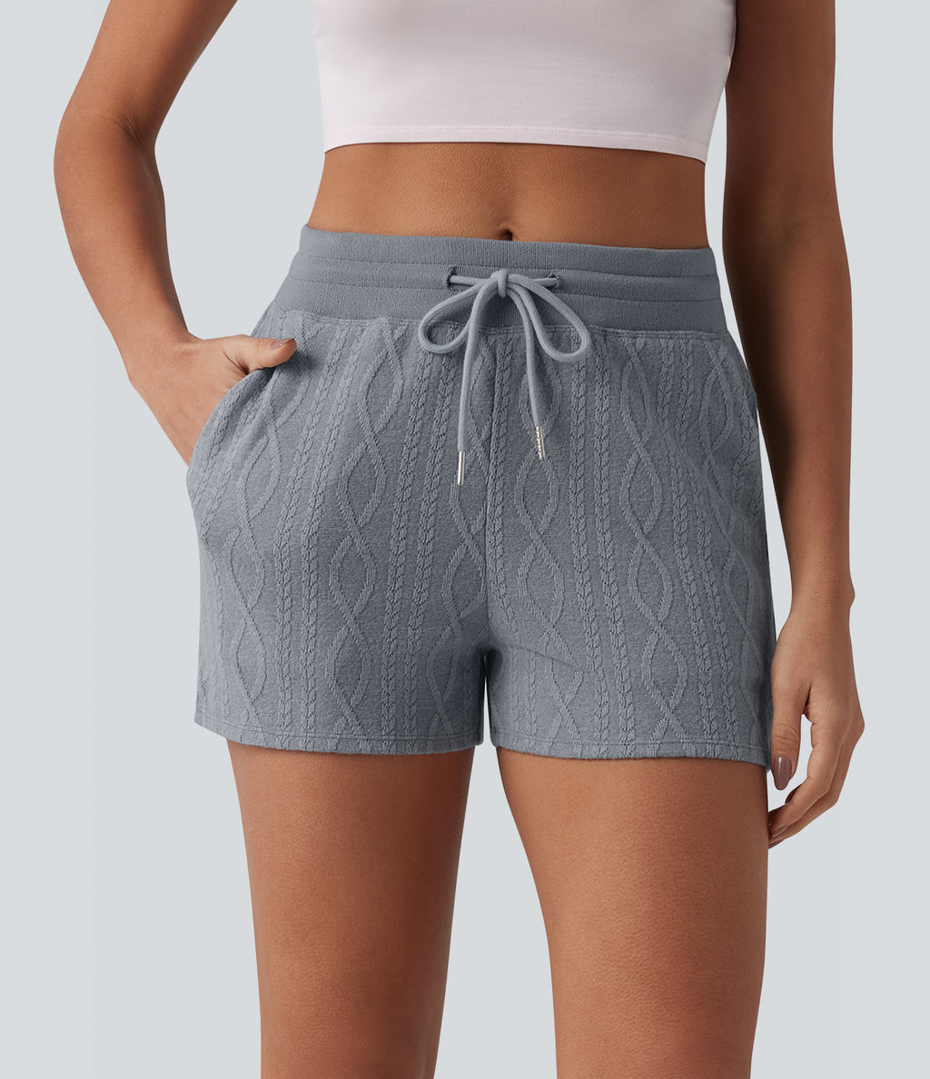 Mid Rise Drawstring Cable Knit Casual Shorts 3'' with Pockets — Weathervane — view 1