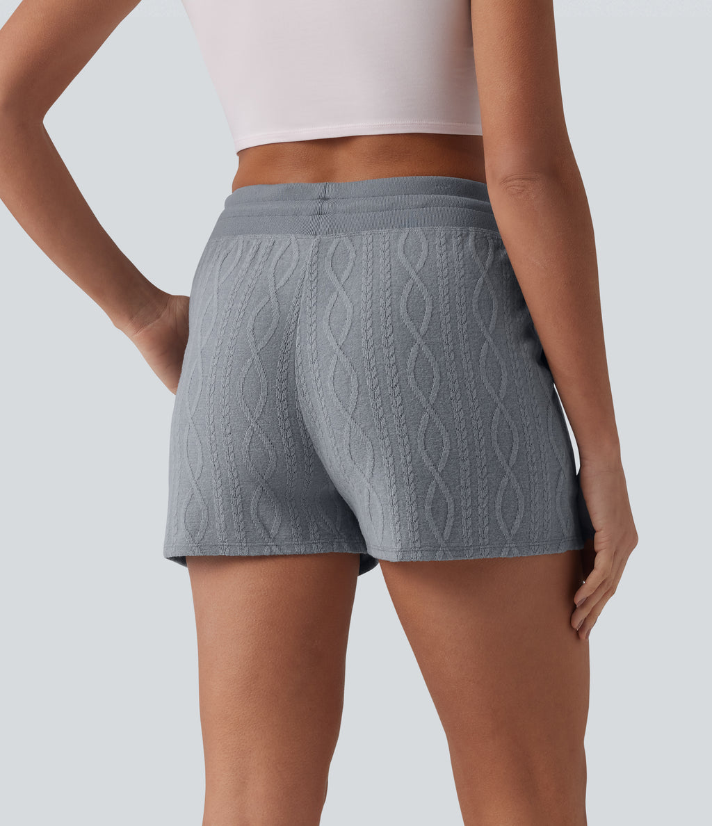 Mid Rise Drawstring Cable Knit Casual Shorts 3'' with Pockets — Weathervane — view 2