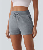 Mid Rise Drawstring Cable Knit Casual Shorts 3'' with Pockets — Weathervane — view 3