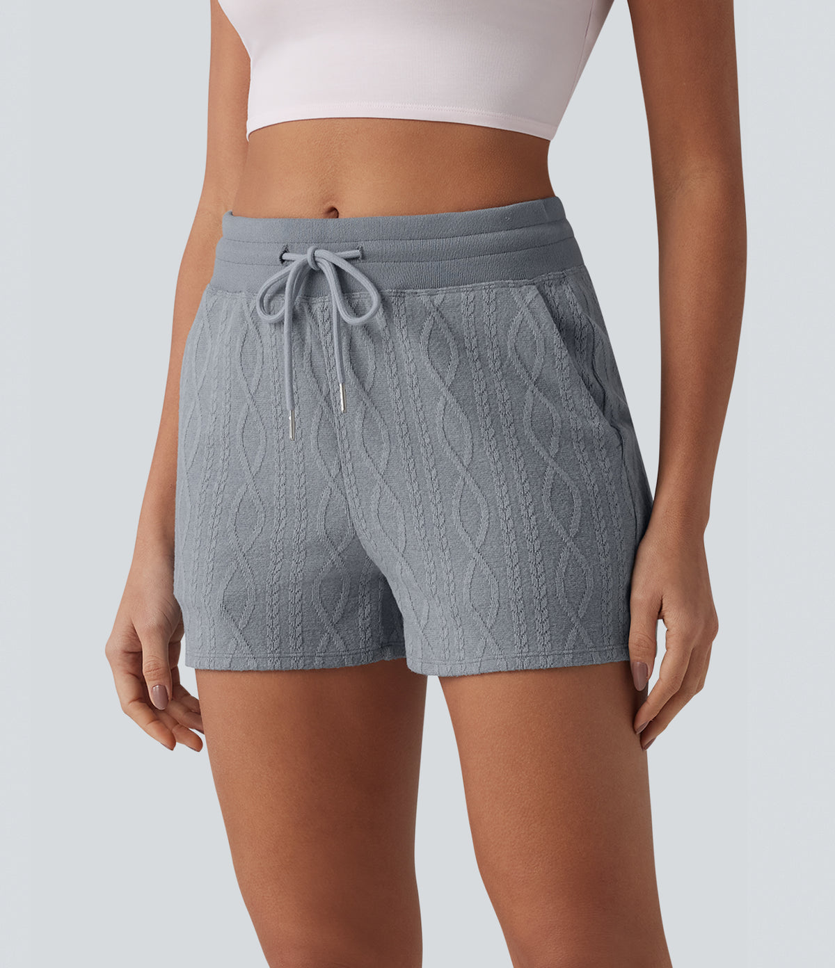 Mid Rise Drawstring Cable Knit Casual Shorts 3'' with Pockets — Weathervane — view 3