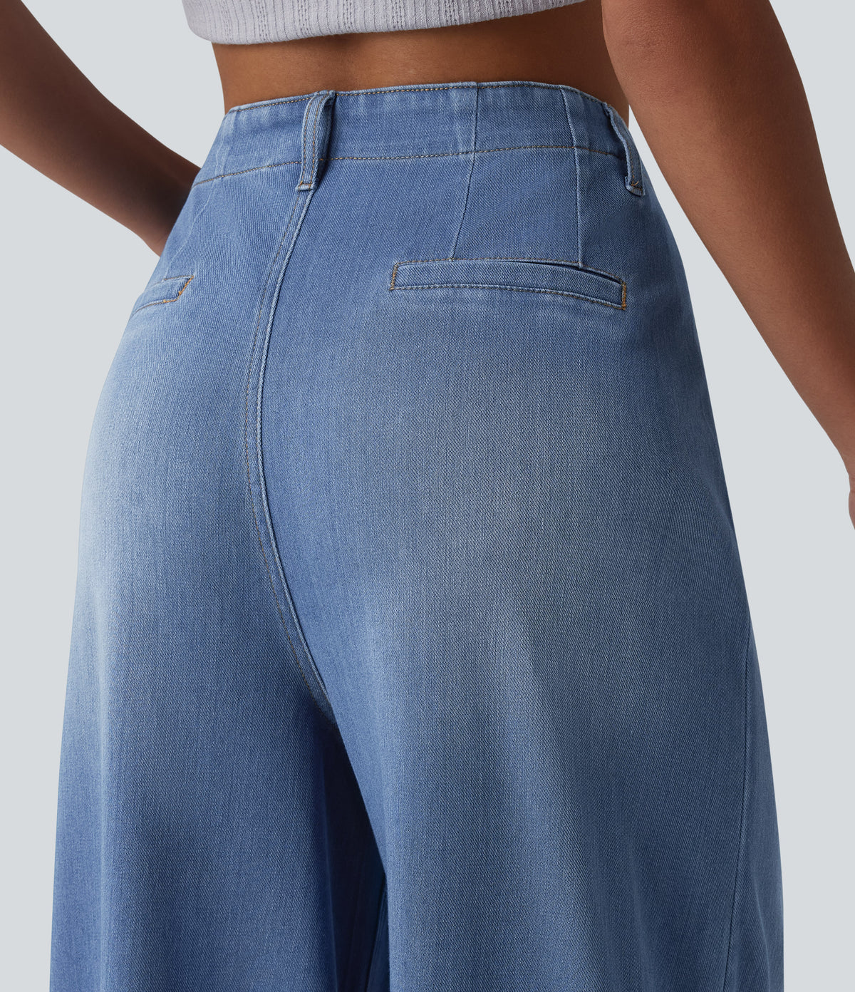High Waisted Wide Leg Flare Casual Jeans with Pockets — Blue Jasper Denim — view 5