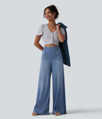 High Waisted Wide Leg Flare Casual Jeans with Pockets — Blue Jasper Denim — view 6