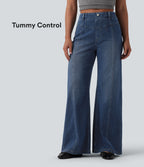 High Waisted Tummy Control Casual Jeans — Tide Blue Denim — view 1
