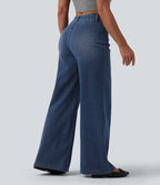 High Waisted Tummy Control Casual Jeans — Tide Blue Denim — view 2