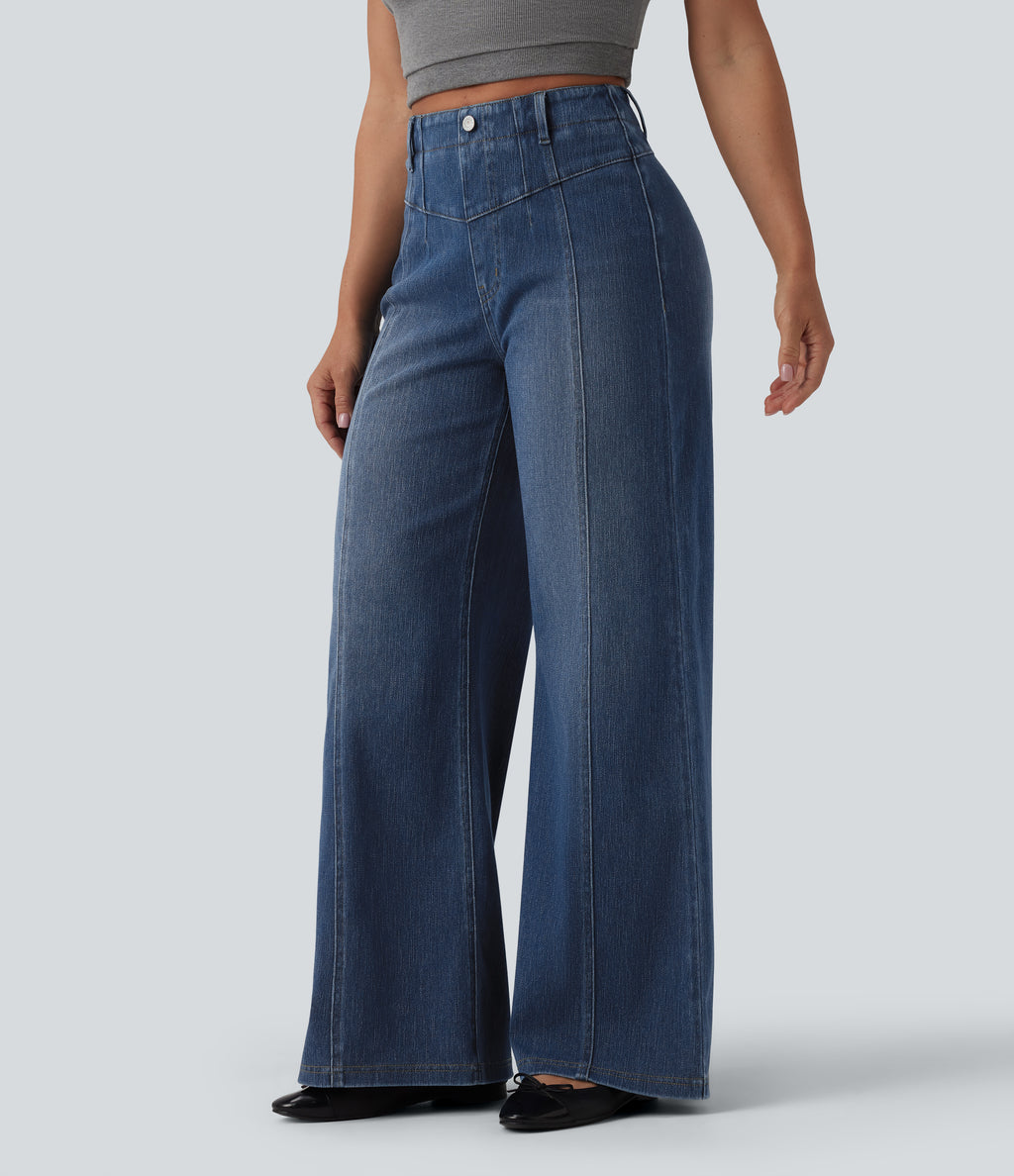 High Waisted Tummy Control Casual Jeans — Tide Blue Denim — view 3