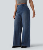 High Waisted Tummy Control Casual Jeans — Tide Blue Denim — view 3