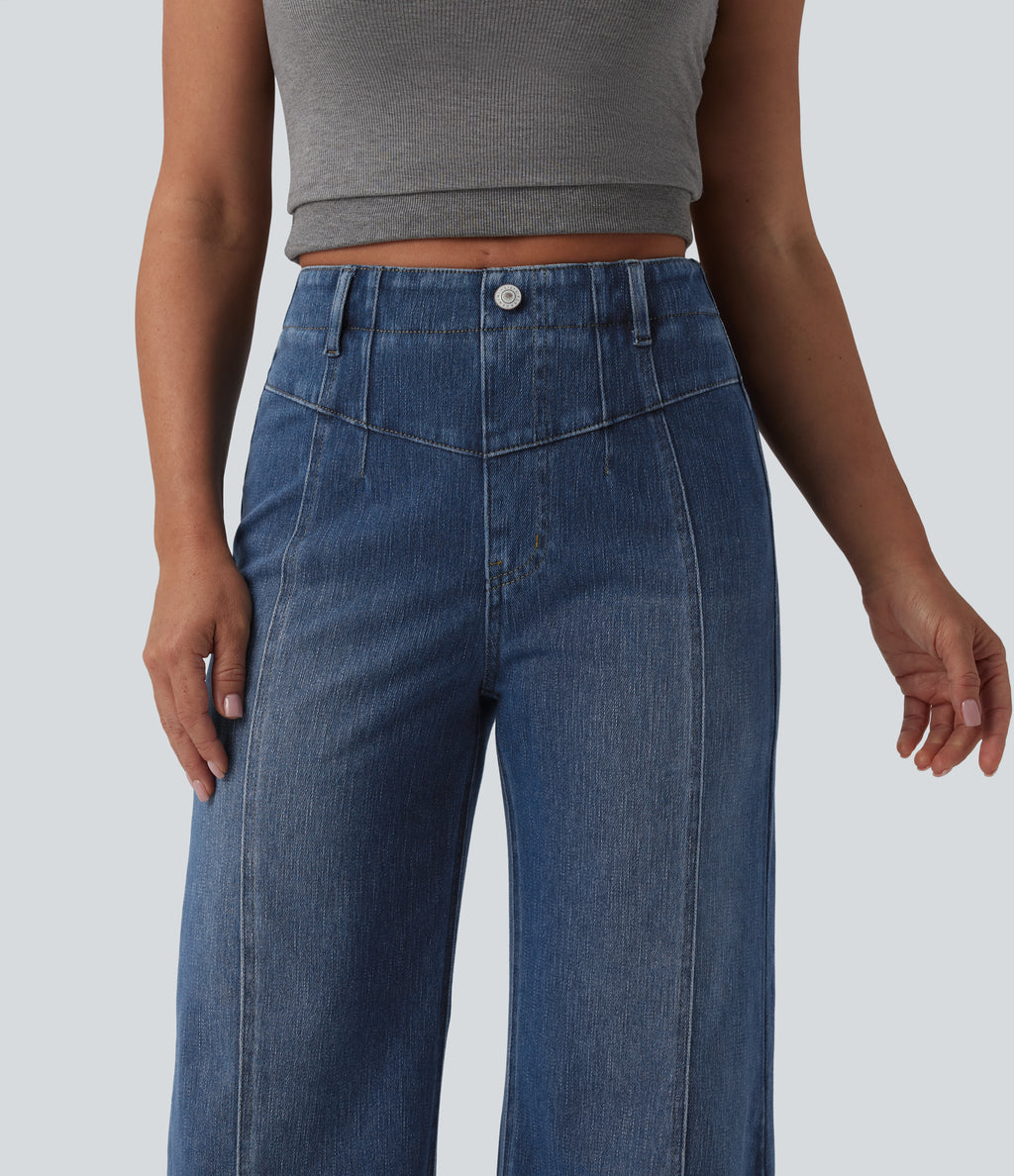 High Waisted Tummy Control Casual Jeans — Tide Blue Denim — view 4