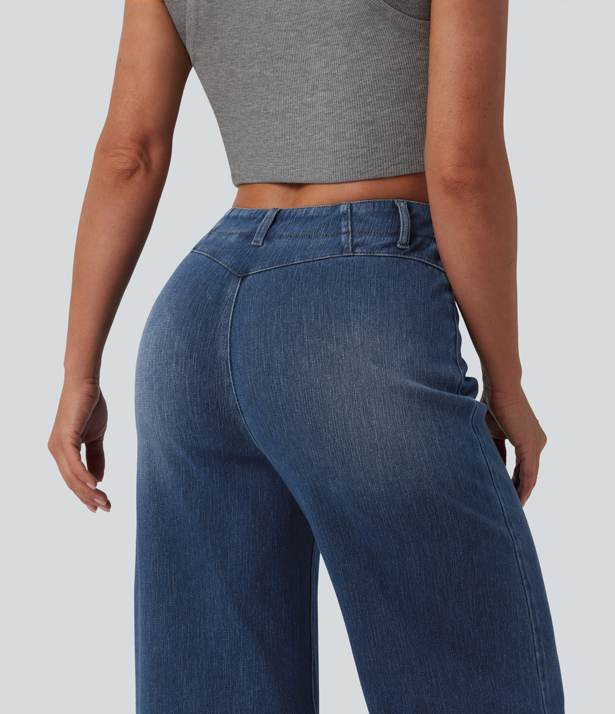 High Waisted Tummy Control Casual Jeans — Tide Blue Denim — view 5