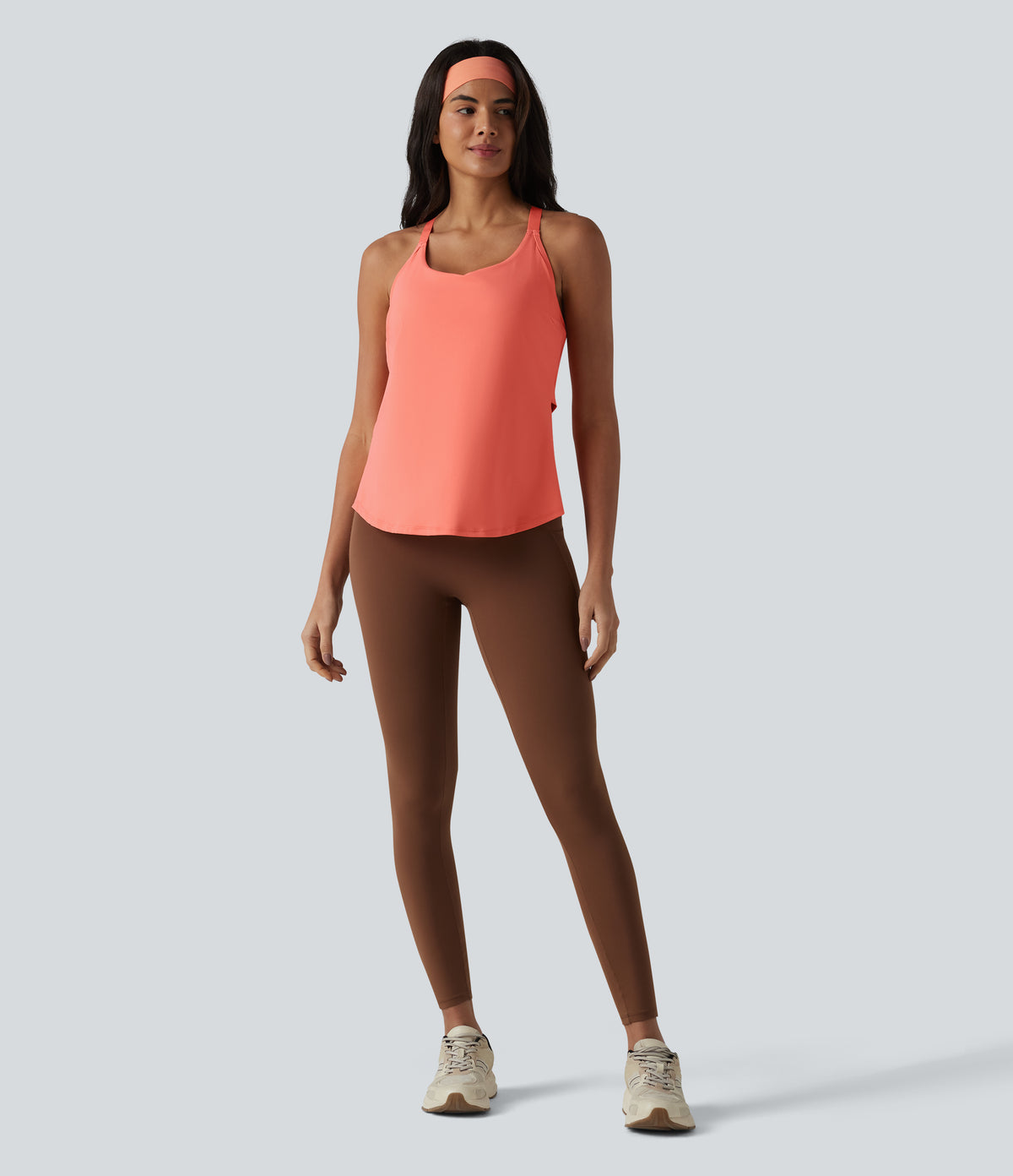 Crisscross Backless Adjustable Buckle Built-in Bra Training Tank Top — Fusion Coral — view 7