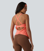 Crisscross Backless Adjustable Buckle Built-in Bra Training Tank Top — Fusion Coral — view 5