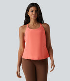 Crisscross Backless Adjustable Buckle Built-in Bra Training Tank Top — Fusion Coral — view 2