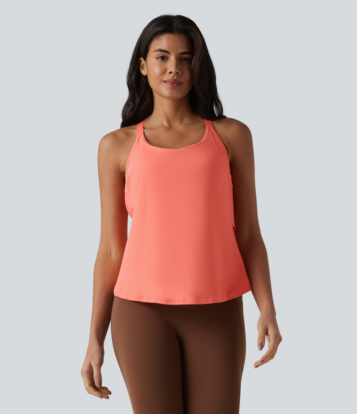 Crisscross Backless Adjustable Buckle Built-in Bra Training Tank Top — Fusion Coral — view 2