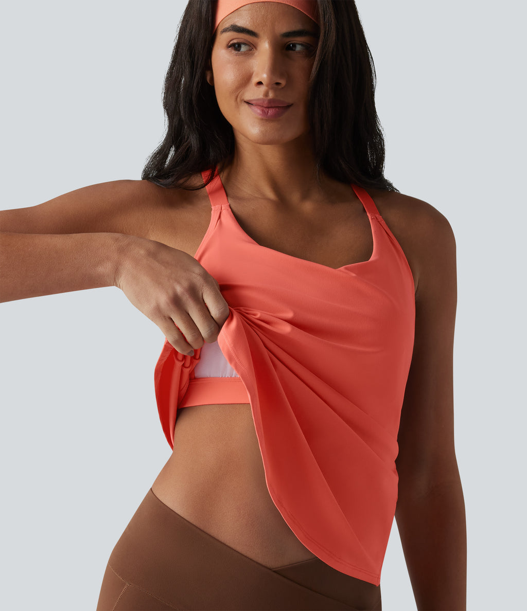 Crisscross Backless Adjustable Buckle Built-in Bra Training Tank Top — Fusion Coral — view 4