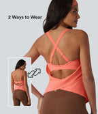 Crisscross Backless Adjustable Buckle Built-in Bra Training Tank Top — Fusion Coral — view 1