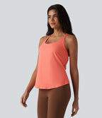 Crisscross Backless Adjustable Buckle Built-in Bra Training Tank Top — Fusion Coral — view 3
