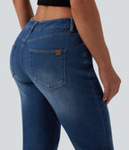 Low Rise Rolled Hem Cropped Casual Jeans with Pockets — Estate Blue Denim — view 5