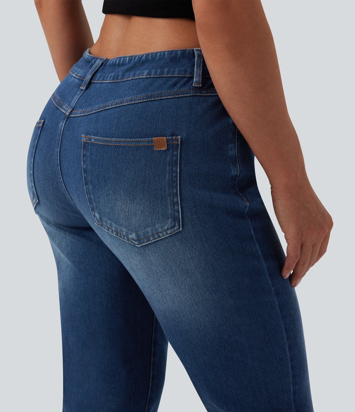 Low Rise Rolled Hem Cropped Casual Jeans with Pockets — Estate Blue Denim — view 5