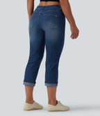 Low Rise Rolled Hem Cropped Casual Jeans with Pockets — Estate Blue Denim — view 2