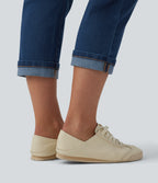 Low Rise Rolled Hem Cropped Casual Jeans with Pockets — Estate Blue Denim — view 4